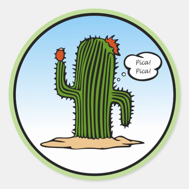 Pica Pica Cactus Sticker Runt Klistermärke (Framsida)