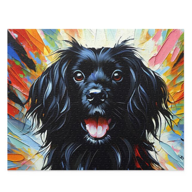 Picardy Spaniel: Svart fransk jakthund Akrylkonst Pussel (Black Picardy Spaniel: Gift for French Gundog Acrylic Art Lovers)