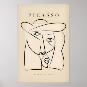 Picasso Abstrakt Ansikte Hatt Linjekonst Minimalis Poster