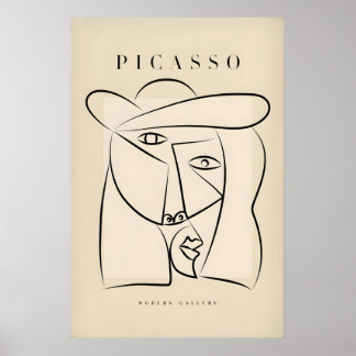 Picasso Abstrakt Ansikte Hatt Linjekonst Minimalis Poster