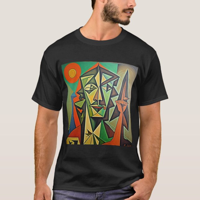 Picasso abstrakt konst manlig design t shirt (Framsida)
