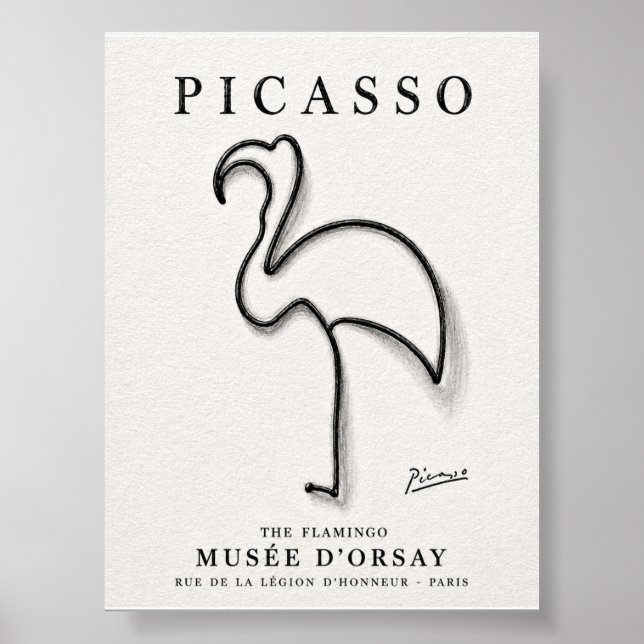 Picasso Flamingo Tryck | Minimalistisk Flamingo Ko (Framsidan)