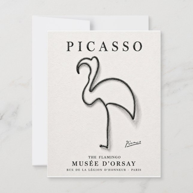 Picasso Flamingo Tryck | Minimalistisk Flamingo Ko Anteckningskort (Framsida)
