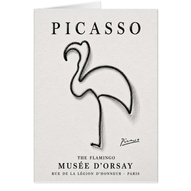 Picasso Flamingo Tryck | Minimalistisk Flamingo Ko Hälsningskort (Framsidan)
