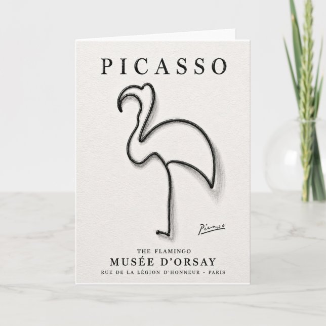 Picasso Flamingo Tryck | Minimalistisk Flamingo Ko Kort (Framsida)