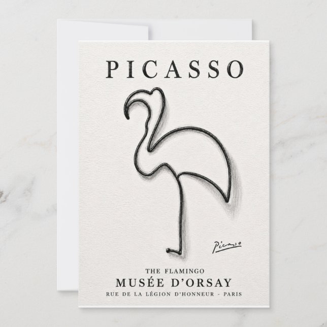 Picasso Flamingo Tryck | Minimalistisk Flamingo Ko Tack Kort (Framsida)