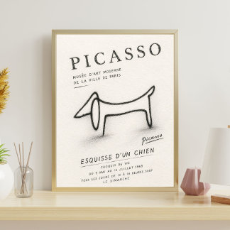 Picasso Hund Skiss | Minimalistisk Hund Konstverk Poster