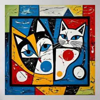 Picasso,Katt, familj,Kitzch,Art,Whiskers,Färgstark Poster