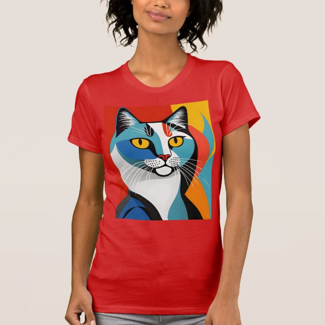 Picasso,Katt, familj,Kitzch,Art,Whiskers,Färgstark T Shirt (Framsida)