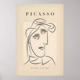 Picasso Kvinna Hatt Profil Linjekonst Abstrakt Poster