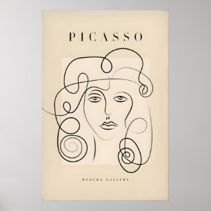 Picasso Kvinna Lockigt Hår Linje Konst Abstrakt Poster