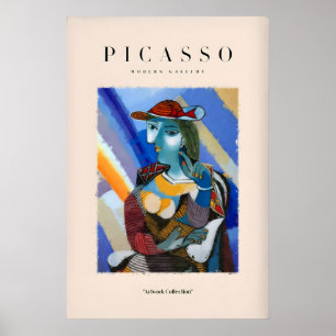 Picasso Kvinna Röd Hatt Blått Ansikte Porträtt Try Poster