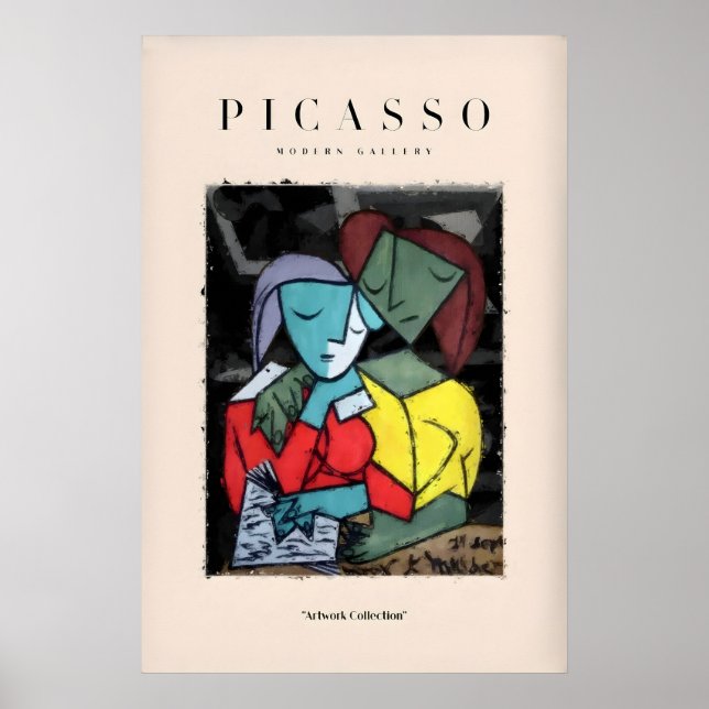 Picasso Läsande Par Abstrakt Figurer Konsttryck Poster (Framsidan)