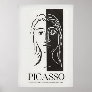 Picasso Porträtt Deux Parties Svart Vitt Delat Poster
