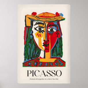 Picasso Porträtt Jacqueline Halmhatt962 Färgrik Poster
