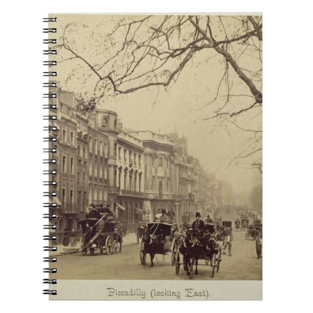 Piccadilly belägen mitt emot öster, (sepiafotoet) anteckningsbok med spiral (Framsidan)