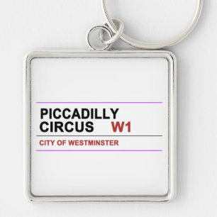 Piccadilly Circus London Fyrkantig Silverfärgad Nyckelring