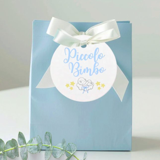 Piccolo Bimbo (Little Boy)  White Gåvor Etiketter (Piccolo Bimbo Cute Italian Baby Shower white favor tag)