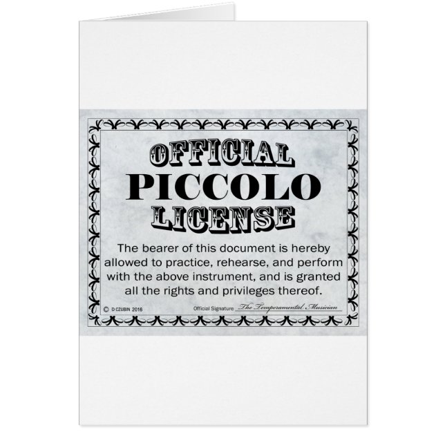 Piccolo-licens Hälsningskort (Framsidan)