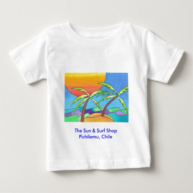 Pichilemu Surfa Shop Beach Baby t shirts (Framsida)
