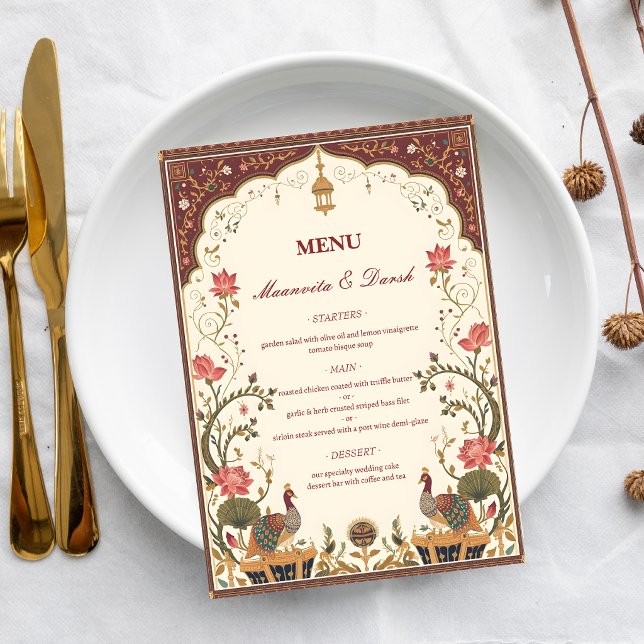 Pichwai Indian Lotus Peacock Wedding Menu Meny (Skapare uppladdad)