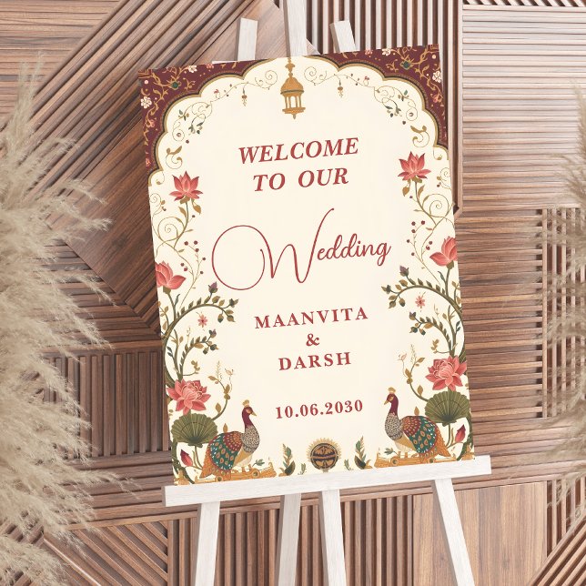 Pichwai Indian Lotus Peacock Wedding Welcome Sign Poster (Skapare uppladdad)