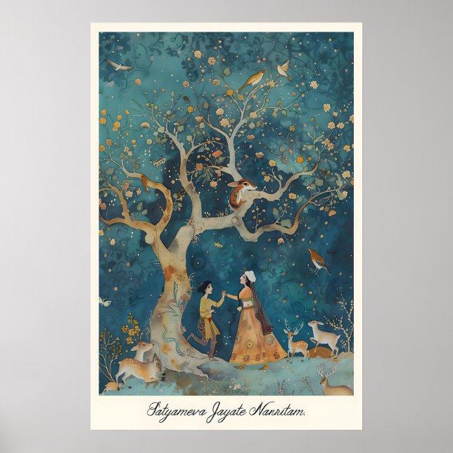 Pichwai indisk konsttryck mytisk skogsdans poster (Framsidan)