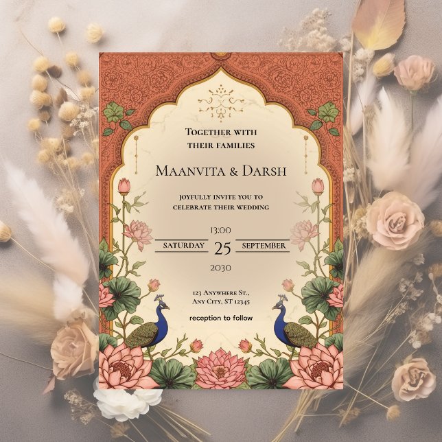 Pichwai Inspired Indian Wedding Invitation Inbjudningar (Skapare uppladdad)