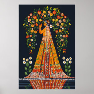Pichwai konsttryck Traditionell indisk kvinna blom Poster