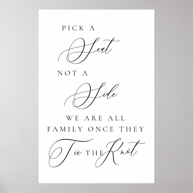 Pick a Seat Not a Side Wedding Ceremony Sign  Poster (Framsidan)