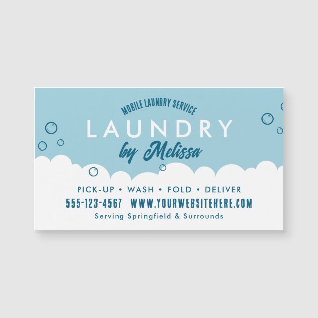 Pick-Up Laundry Service Blue & White Magnetic Card (Framsida)