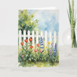 Picket Fence with Flowers Sympathy Kort