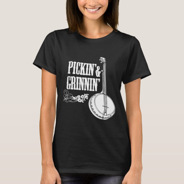 Pickin Grinnin Banjo Spelande T Shirt (Framsida)