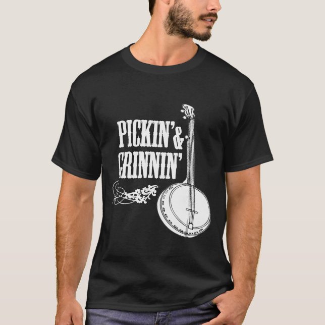 Pickin Grinnin Banjo Spelande T Shirt (Framsida)