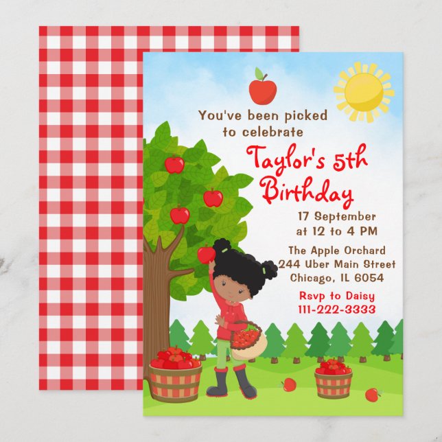 Picking Birthday African American Girl Invit Inbjudningar (Fram/baksida)