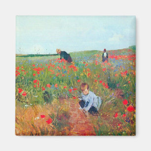 Picking Flowers in a Fält, Mary Cassatt Magnet