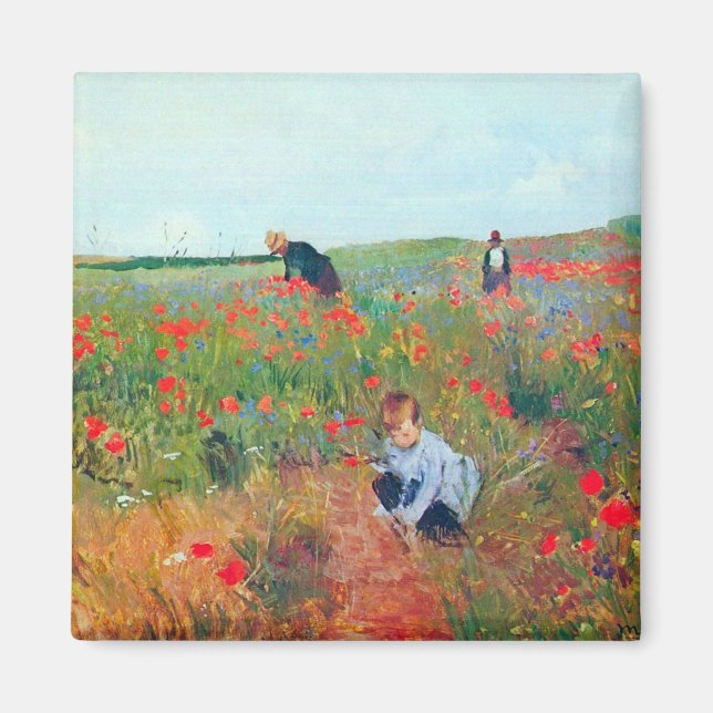 Picking Flowers in a Fält, Mary Cassatt Magnet (Framsidan)