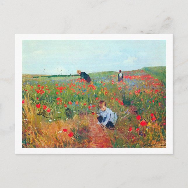 Picking Flowers in a Fält, Mary Cassatt Vykort (Framsida)