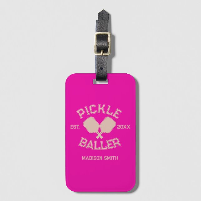Pickle Baller Pickleball Collegiate Typography Bagagebricka (Framsida vertikal)