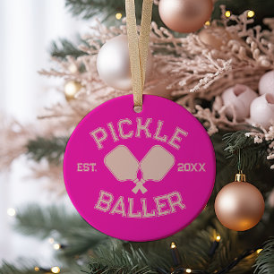 Pickle Baller Pickleball Collegiate Typography Julgransprydnad Keramik