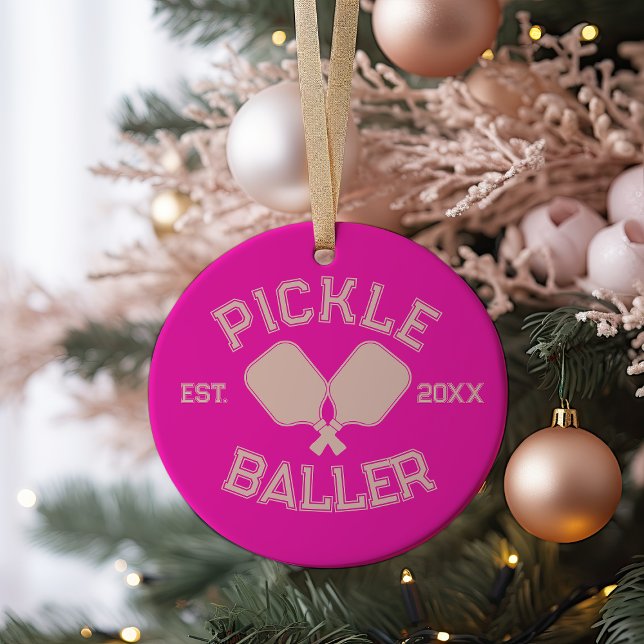 Pickle Baller Pickleball Collegiate Typography Julgransprydnad Keramik (Skapare uppladdad)