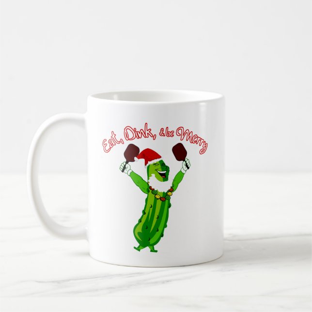 Pickle Boll Gift julpickleball Santa Hat Kaffemugg (Vänster)