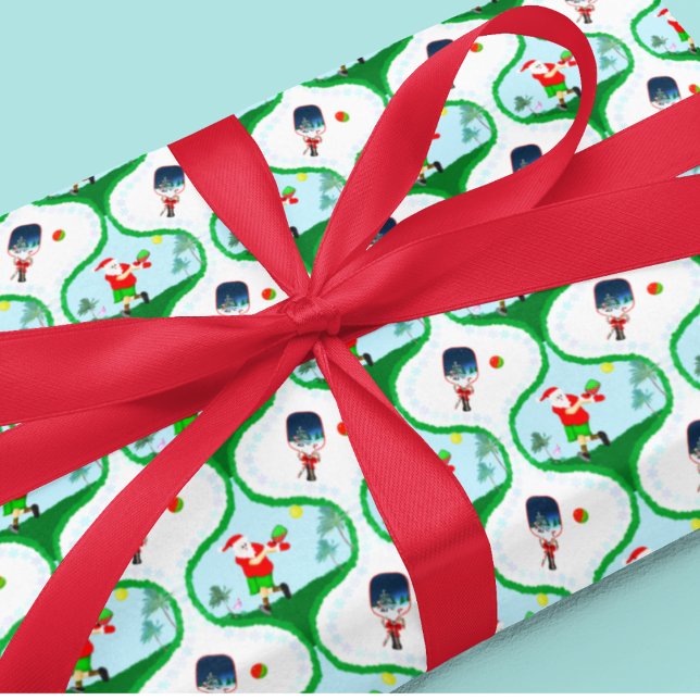 Pickle boll jul med Santa i Florida Presentpapper (Festive retro pickleball wrap - Santa plays with tropical vibes and flair!)