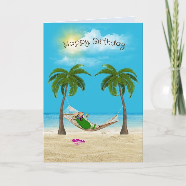 Pickle i Hammock på Beach Birthday Kort (Framsida)
