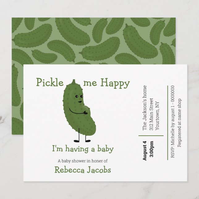 Pickle me Happy Baby Shower Inbjudan (Fram/baksida)