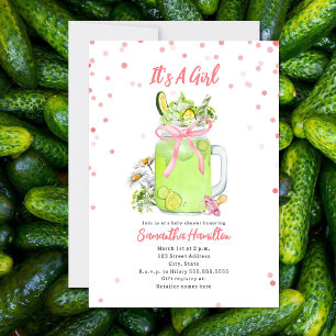 Pickle Milkshake Rosa Bow Girl Baby Shower Inbjudningar