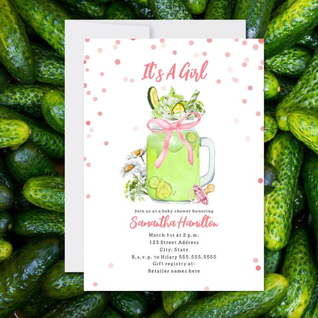 Pickle Milkshake Rosa Bow Girl Baby Shower Inbjudningar (Skapare uppladdad)