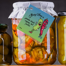 Pickle och Pepper Pals Funny Tecknad Pickles Burk Gåvor Etiketter