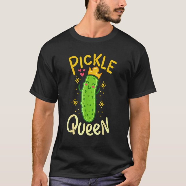 Pickle Queen Vegansk Gurka Grönsak T Shirt (Framsida)