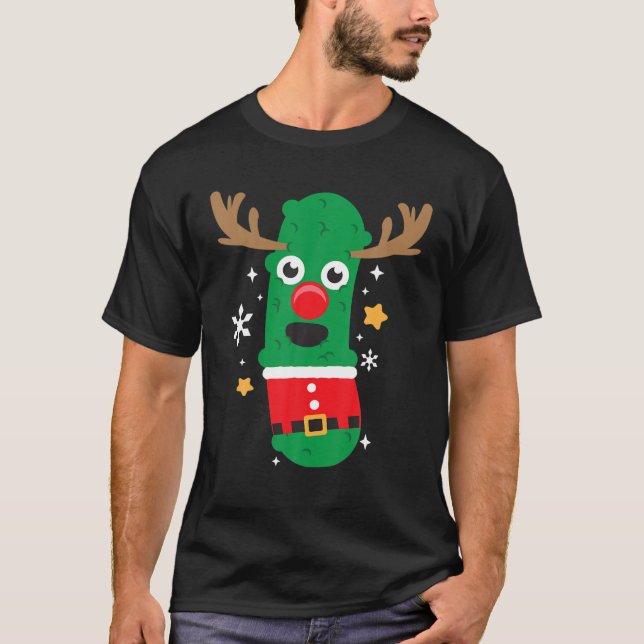 Pickle Reindeer Santa Funny Coola julklapp T Shirt (Framsida)